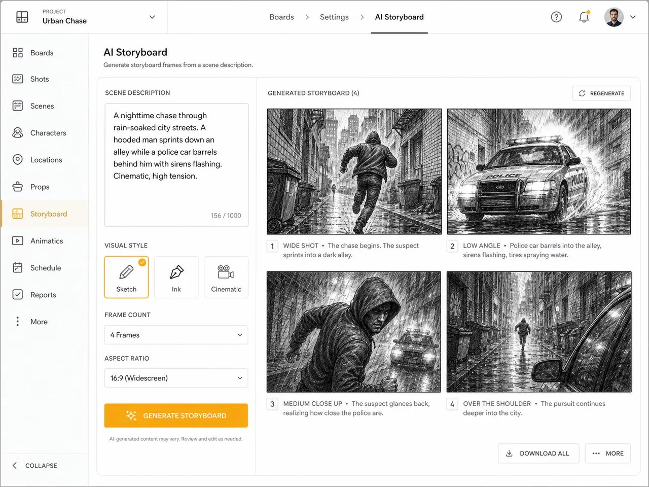 Storyboard frame open in the CineoBoard editor